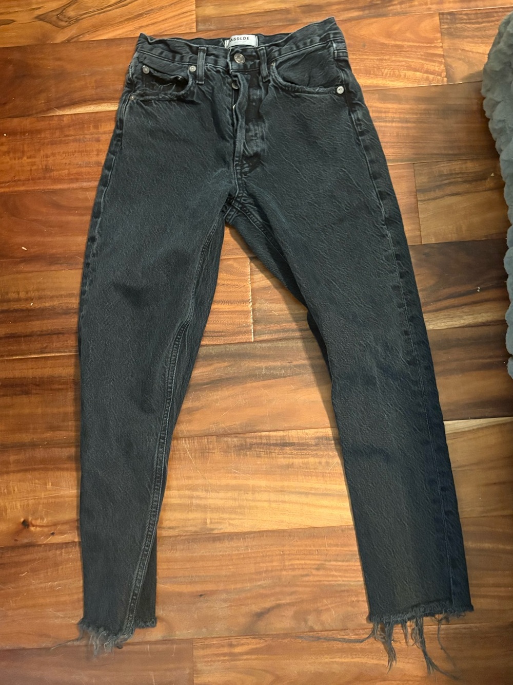 AGOLDE Jamie High Rise Straight Jeans Black Wash Raw Hem Size 23 (0695)